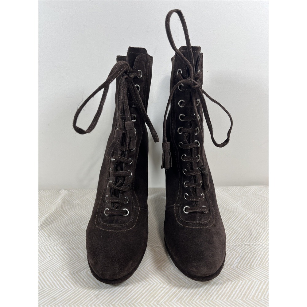 AllSaints Grimsby Womens 40/9 Lace Up Boots Brown Suede Heel Retro Victorian 90s - Picture 4 of 15